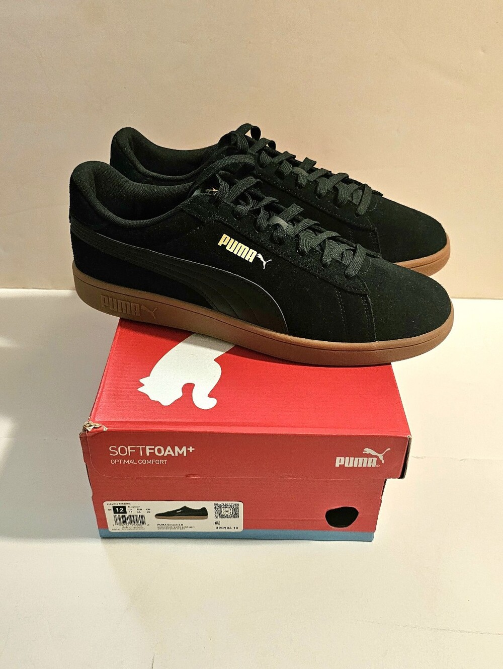PUMA Smash 3.0 Black Suede Sneakers / Gum Sole
